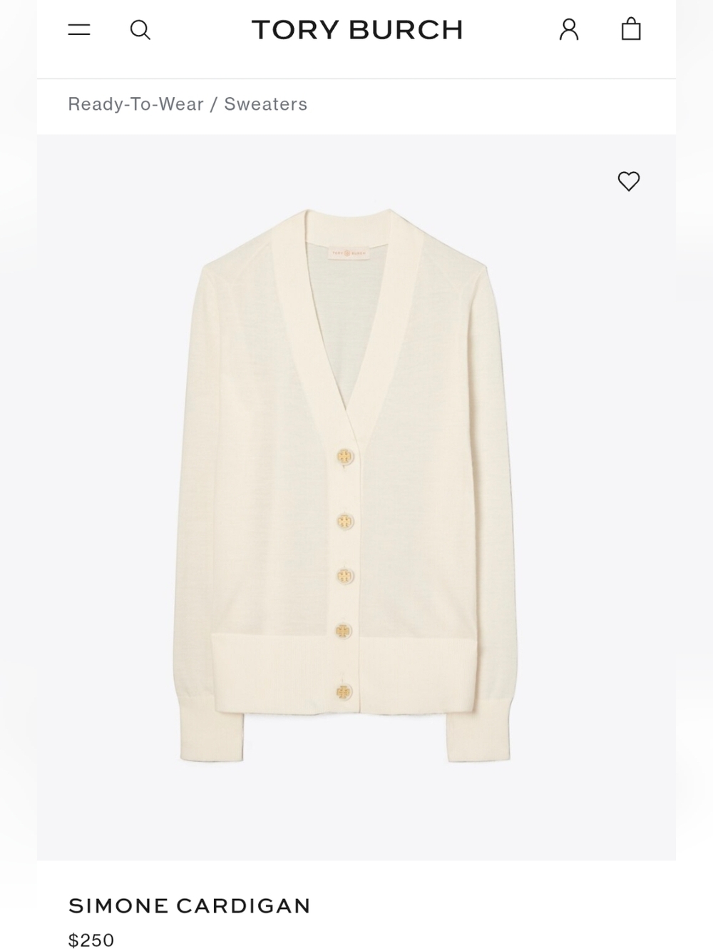 Tory Burch Simone Cardigan In New Ivory XS